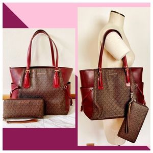 Michael Kors Signature Voyager East/West Tote & Continental Large Logo Wallet